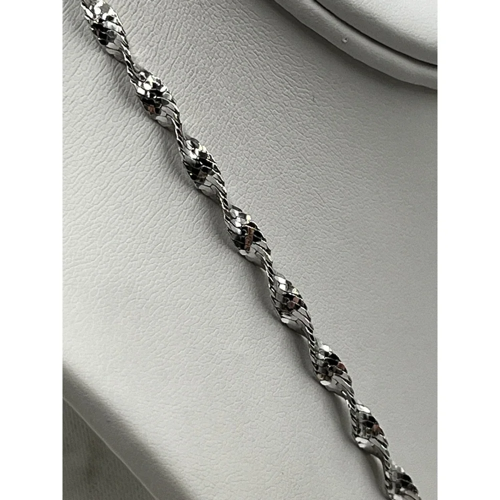 Solid Sterling Silver 925 Italian Twisted Sparkle‎ Chain Necklace Rhodium 17.5